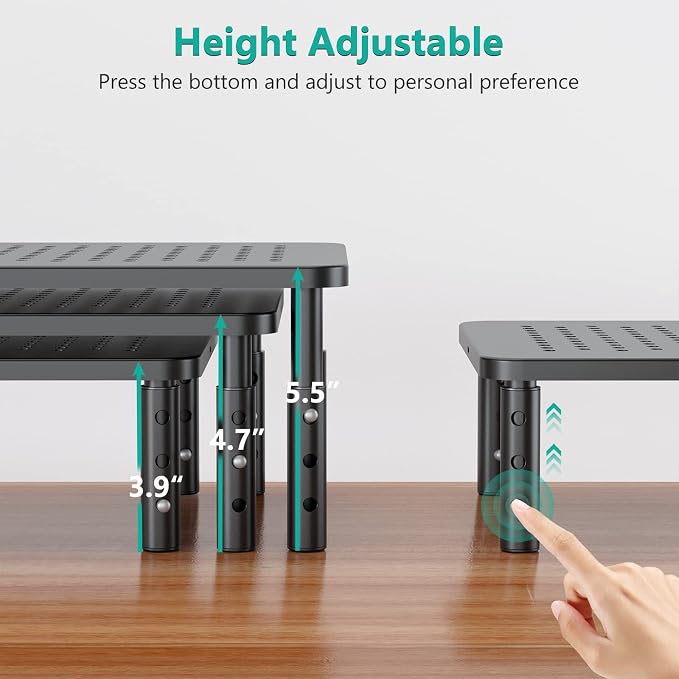 WALI Computer Monitor Stand for Desk, Adjustable Laptop Riser, up to 44 lbs | Monitor Riser Under-Desk Storage, Fits Monitors, Laptops, Printers, for Home, Office, School Supplies (STT003), 1 Pack, Black