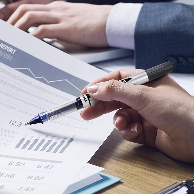 EYEYE Blue Rollerball Pens Pack of 50, 0.7mm Fine Point Roller Ball Pen | Back to School Essential, Quick Drying, Liquid Ink Pens Fine Point Smooth Writing Pen for Journaling, Office Supplies