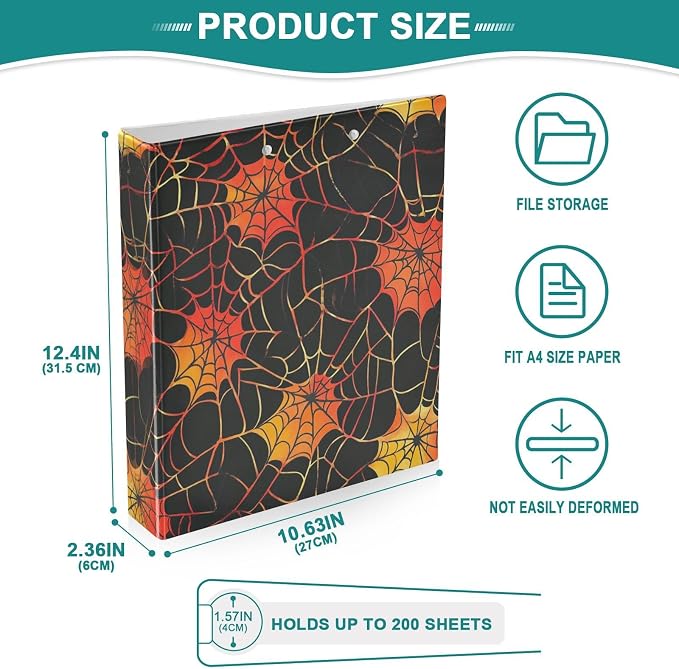 Spider Web Pattern Orange 3 Ring Binders 1.5 Inch Round Rings Clear View Three Ring Binders Versatile Binder for Work School Office Supply 1 Pack