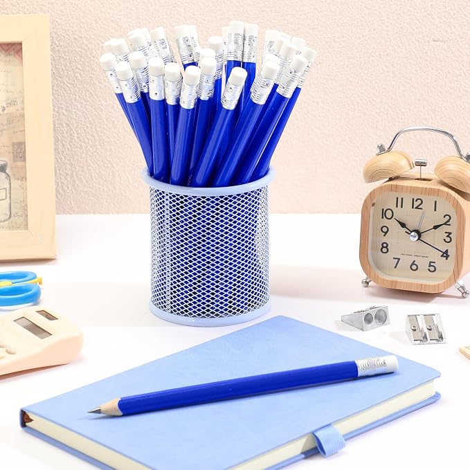 Fainne 48 Pcs Large Pencils 3 Sharpeners,Blue+silver,Triangle