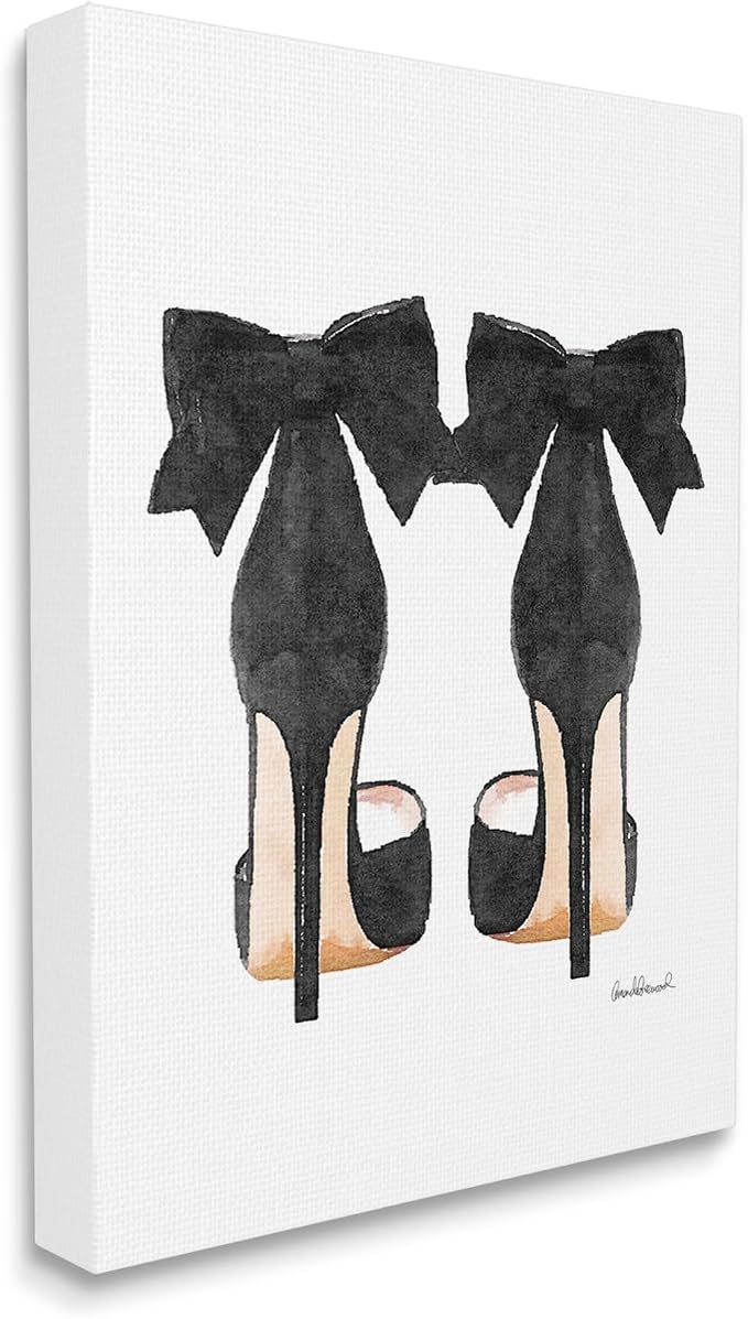 Stupell Industries Glam Pumps Heels With Black Bow XXL Stretched Canvas Wall Art, Proudly Made in USA | Stupell Industries · By Amanda Greenwood · Ready to hang · Chic fashion decor for home or office · Made in USA