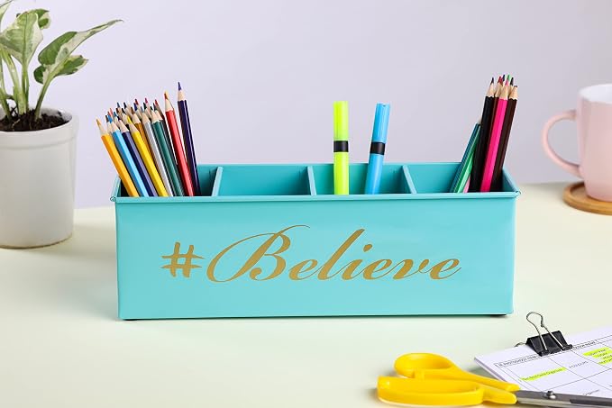 DUDKI Home Present Desk Organiser 4 compartments Decorative Pen Pencil holder/Vanity Kit/Travel Box/Makeup Box/Cosmetic Box/Storage Box/knife Holder/Spoon Holder-Gift Office Desk Décor