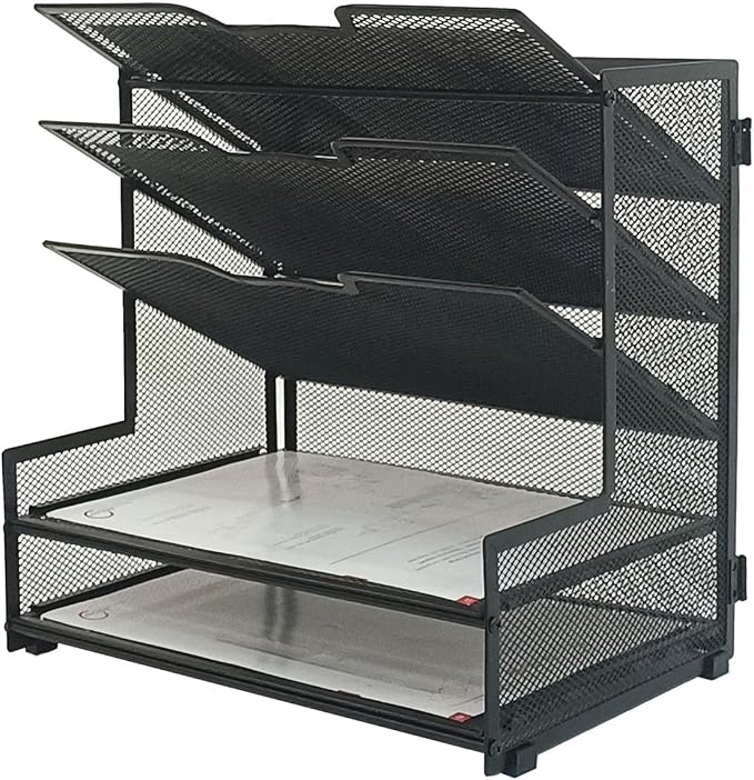 5-Tier Metal Office Desk Organizer,Paper Tray Organizer for Desk,Black | Office Desk Accessories for File Organizer