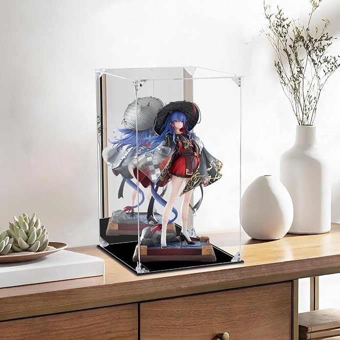 Acrylic Display Case Clear Action Figure Display Case with Mirrored Back, Dustproof Protection Display Box Alternative Glass Case for Collectibles Figures Models Doll Toys(10x10x15.7 inch, 25x25x40cm)