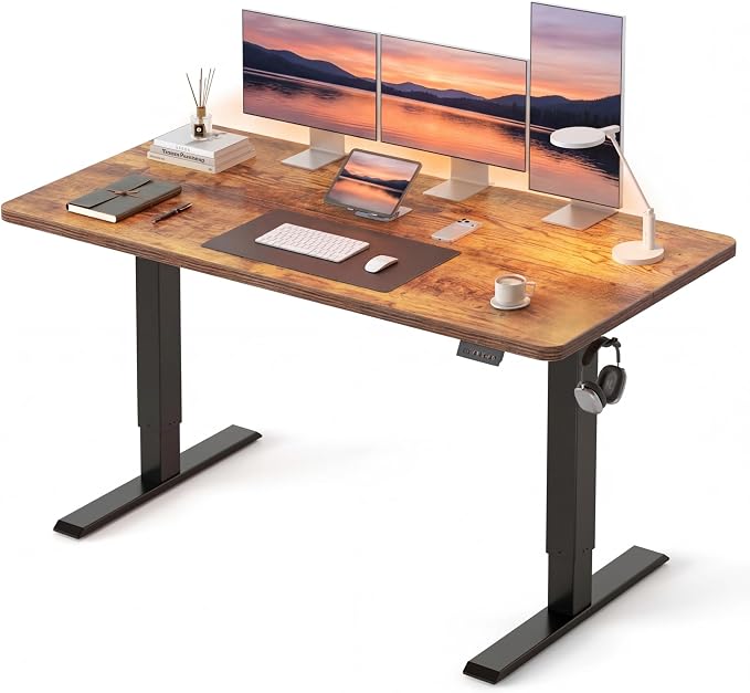 CubiCubi 55 x 24 Electric Height Adjustable Standing Desk, Rustic Brown | Sit to Stand, Computer Workstations, Home Office Desk, Advanced Motor, Next-Gen Frame, 176 lbs Capacity, Smart Lift System