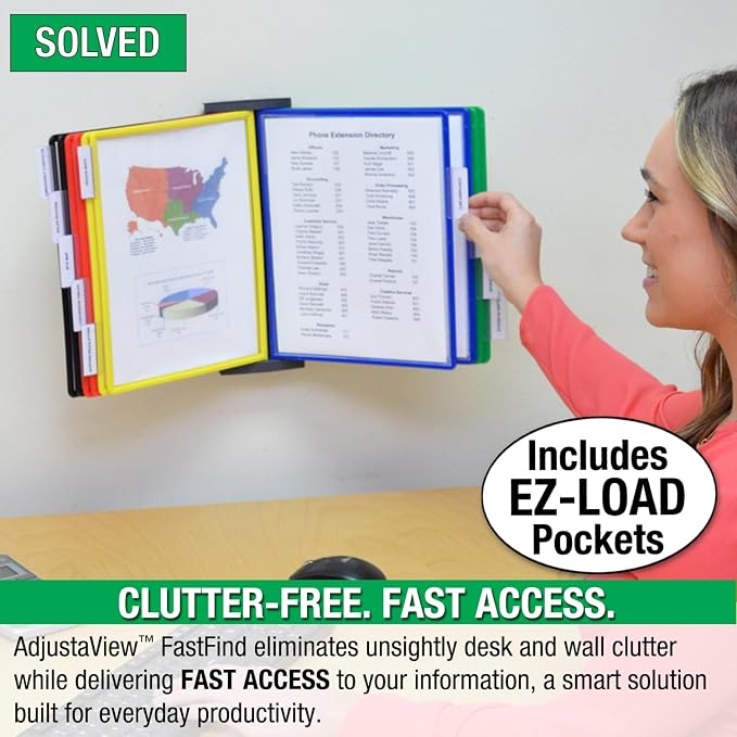 Ultimate Office FASTFIND 10-Pocket WALL Reference Display Organizer, Colors | The Original 10-Pocket Wall Organizer Displays 20-Letter Size Sheets. Flip to Find Your Most Important Documents in Seconds