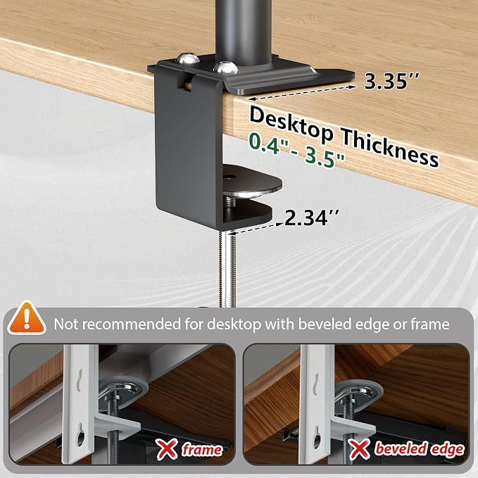 3 Tier Clamp on Desk Shelf, 360° Rotatable Desk Riser, Black | Height Adjustable Desktop Storage Tray with Baffle, Over or Under Desk Organizer Shelf for Office Accessories