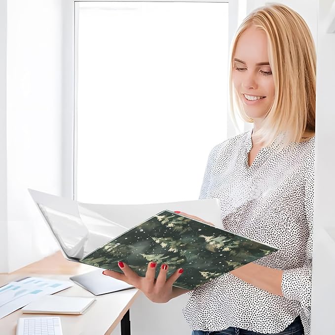 3 Ring Binder Winter Green Christmas Tree 1.5 inch Binders Three Ring Binders with Clipboard Fit 8.5'' x 11'' Paper 3 Interior PVC Clear Pockets for Office Supplies