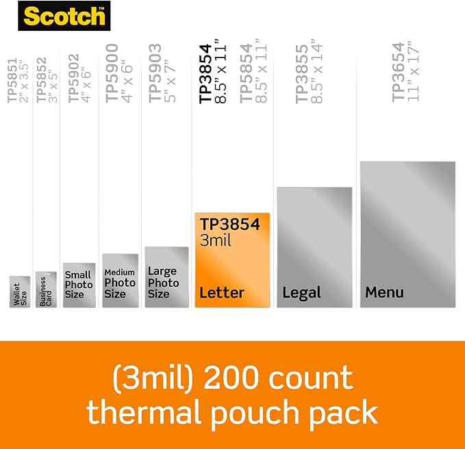 Scotch Thermal Laminating Pouches, 200- Count, 8.9 x 11.4'' & Thermal Laminating Pouches, 100 Count-Pack & Thermal Laminator, 2 Roller System(TL901X)