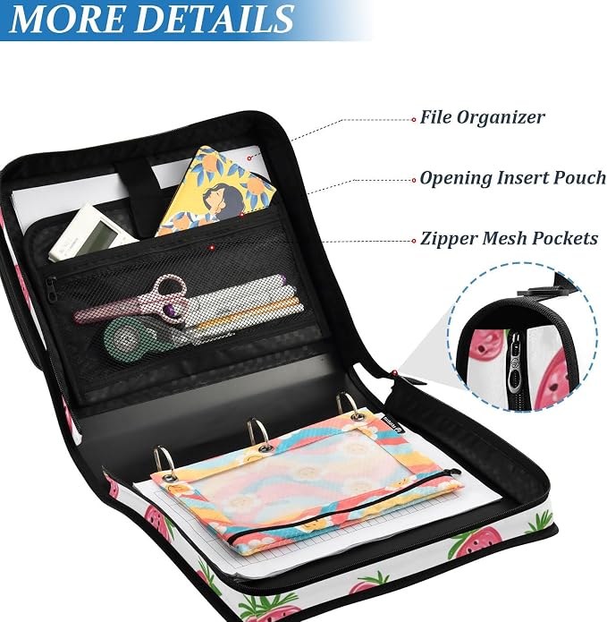 Zipper Binder Strawberry 3 Ring Binder with Shoulder Strap 500 Sheet Capacity Storage Organizer Trapper Keeper File Folder