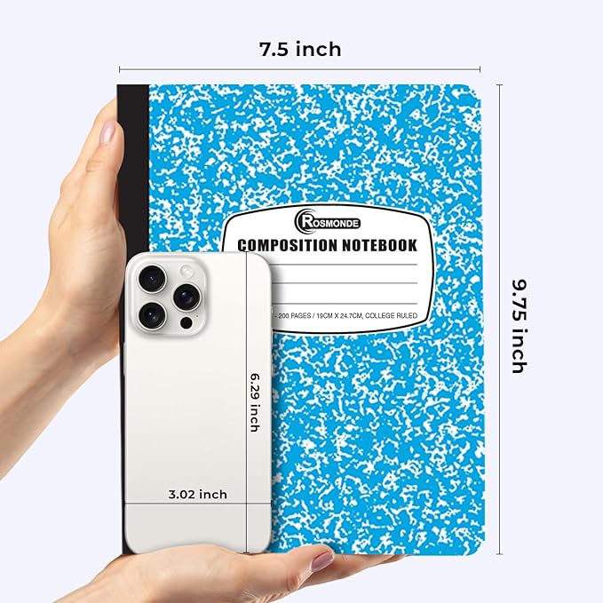 Rosmonde 5 Pack Composition Notebooks College Ruled, 200 No Bleed Pages (100 Sheets) 9-3/4x7-1/2 Notebooks for Work, Back to School Supplies for College Students, Notebooks for Women, Colors May Repeat