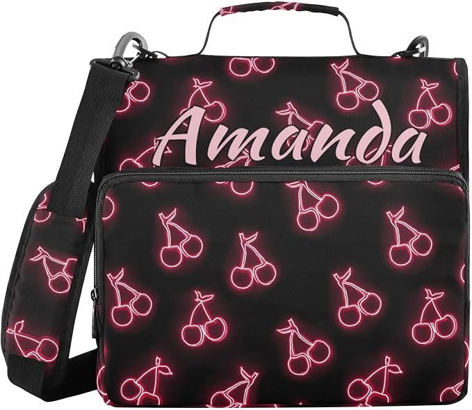 Custom 3 Ring Zipper Binder Pink Neon Cherry Personalized Name 1.5 inch Binders Large Capacity Multi Pockets for School Office Supplies