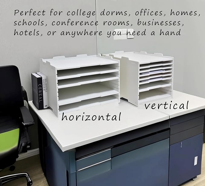 YFS 4 Tier Adjustable Shelves Office Desk Organizer,Wooden Desk File Organizer, Letter Tray, Document Letter Mail Tray Sorter, White/Black (White-4tray(with 3 Adjustable Shelves))