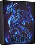 Custom 3 Ring Binder Dragon Blue Black 1.5" Round Ring Binders Personalized Name View Binder with 200 Sheet for Kids School Supplies Women Men Office, 1 Pack