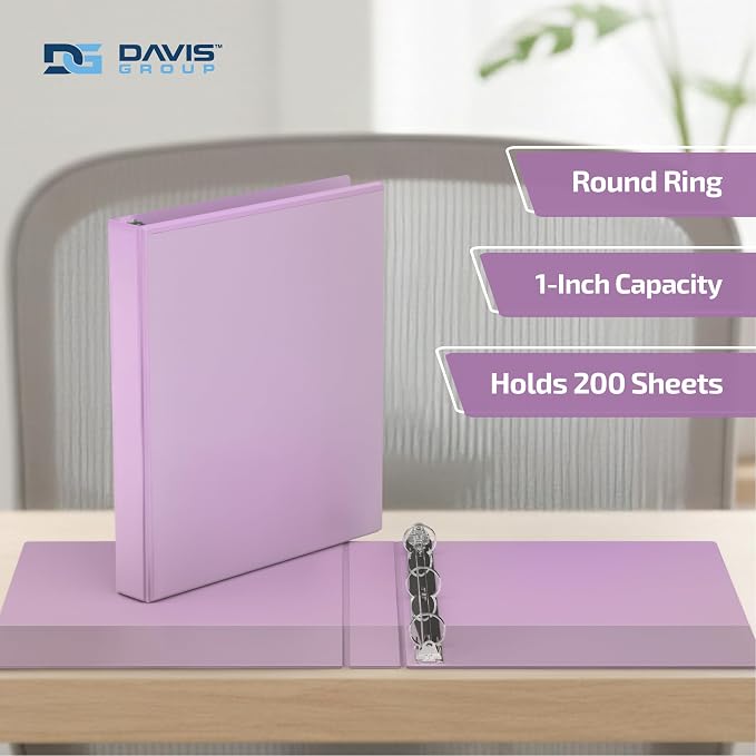 Pack of 4 Premium View Binders, Ring Binders with Clear-View Cover and Interior Pockets, Pastel Color Options, 1 Inch, Assorted