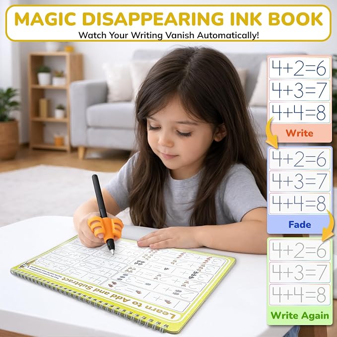 LEOGOR Magic Grooved Writing Practice for Kids - 6 Grooved Writing Books for Kids 3-5 & 6-8 - Disappearing Ink Handwriting Books - Traceable Letters Numbers for Preschool - Reusable Learning Activity