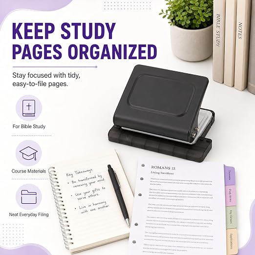 10 Hole Punch Binding Machine Kit for Planner (Black) with 10 Multi-Color Spiral Coils, Adjustable A4 A5 B5 Paper Puncher, DIY Notebook Scrapbook Maker for Home Office School Organization