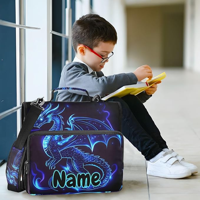 Custom Dragon Blue Black 3 Ring Binder Bag 1.5 inch Personalized Name Binder Organizer 500 Sheet Documents Storage for School Office
