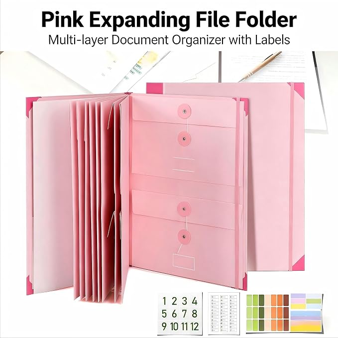 GANGZI The Life Book Document Organizer Binder | Binder with Guided Labels, Acid-Free File Folder Organizer, Document Holder for Home Records, Legal and Medical Papers (Pink)