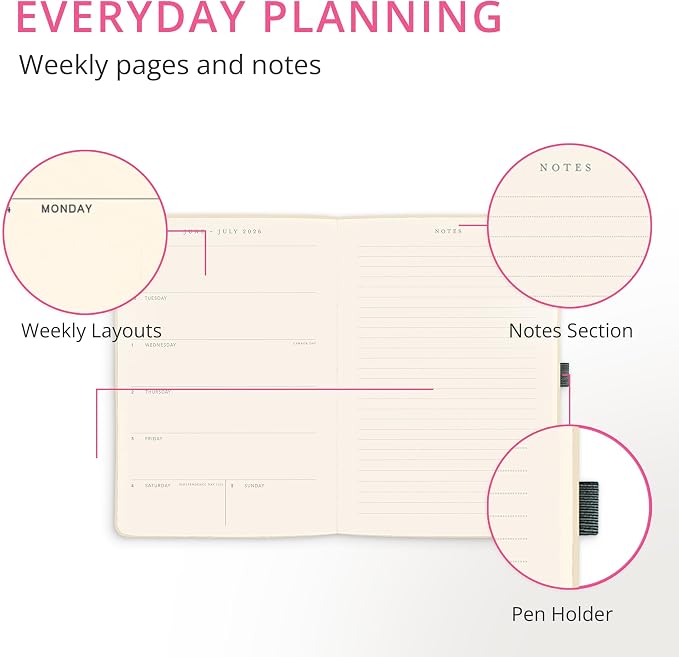 Graphique Peanuts House 18 Month Planner, July 2026 – Dec. 2027, Hardbound Vegan Leather Planner with Monthly Tabs, Holidays & Reminder Stickers, 6” x 8”