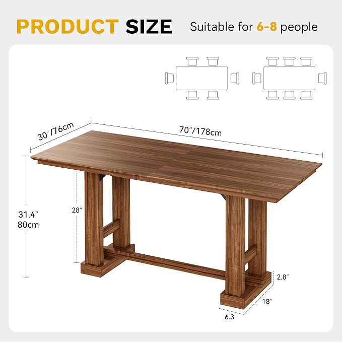 DWVO 70" Computer Desk, Farmhouse Executive Office Workstation, Dark Walnut | Spacious 70” tabletop, sturdy wooden legs, farmhouse style, for home office business writing, easy to assemble