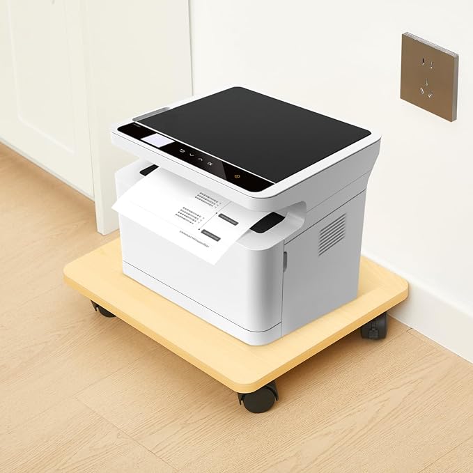 Beeveer 2 Pcs Office Under Desk Printer Stand with 4 Caster Wheels 13.8 x 11.8 Inches Burlywood Movable Printer Copier Shelf CPU Holder for Home Office Heavy Duty Storage Rack Scanner Fax Machine