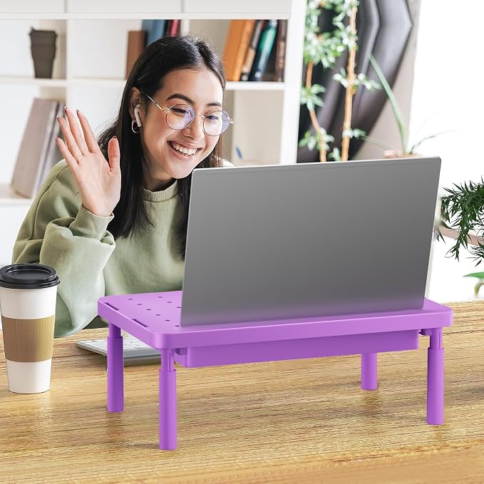 WALI Computer Monitor Stand with Storage, Monitor Riser 3 Height Adjustable | Laptop Riser with Airflow Vents, Desk Organizer for Computer, Printer, Notebook (PTT002-V), 1 Pack, Violet