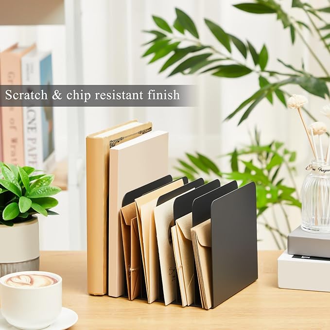 Suzile 2 Pcs Vertical Metal Desk File Organizer, 7 Compartments Desktop Document Sorter & Mail Holder for Office Home Classroom, Black