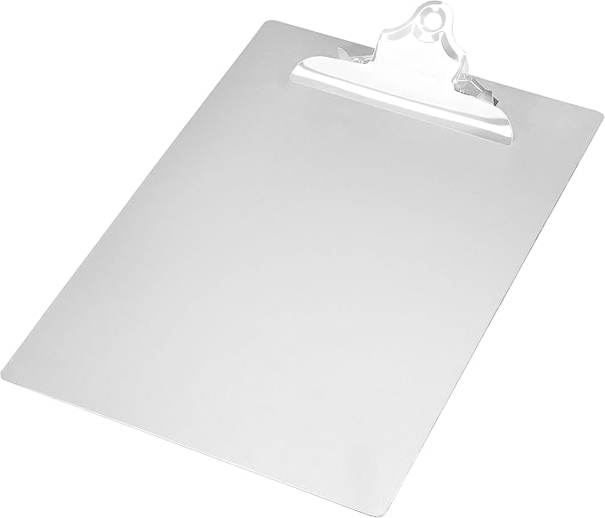 Amazon Basics Aluminum Clipboard, Letter Size, Standard Clip, Office Supplies, Classroom Supplies, 6-Pack, Silver