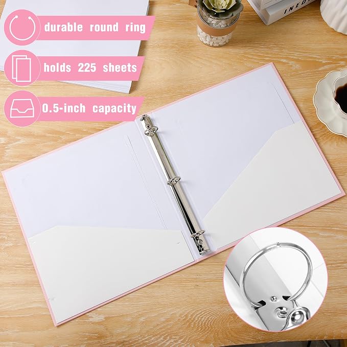 Ctosree 10 Pack Colored 3 Ring Binder with 2 Pockets Hardcover Loose Leaf Binder for Women Men Teacher Student School Office Home Supplies, Fits 11 x 8.5 Size Paper, 10 Colors (0.5",Regular Color)