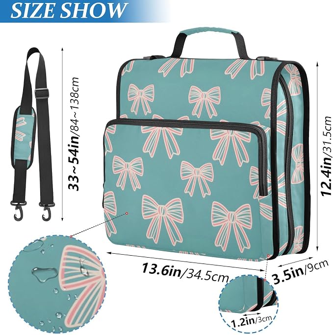 ALAZA Zipper Binder 3 Ring Cute Bows Binder Organizer with Zipper and Shoulder Strap Large Capacity Multi-Pocket Trapper Keeper File Folder for Office Supplies
