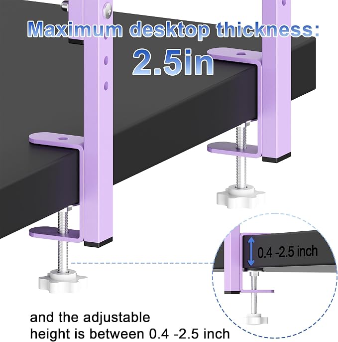 2-Tier Desk Shelf | Desk Organization Expandable Clamp on Desk Shelf Desktop Accessories for Offices and Game Rooms (Purple)