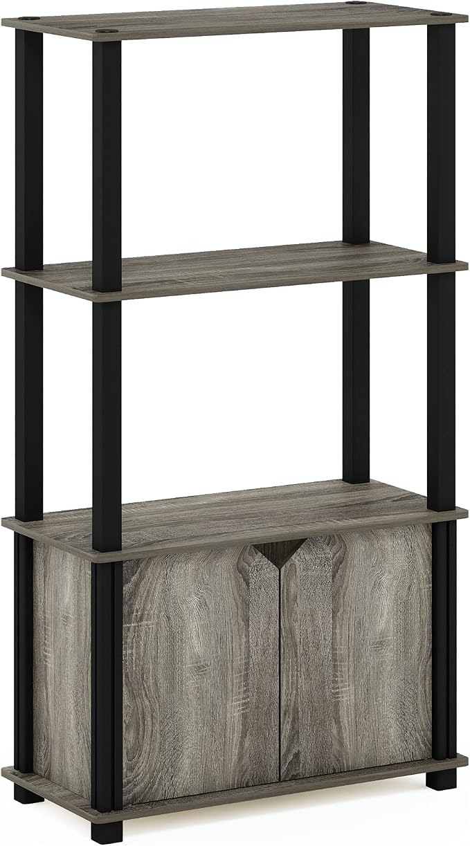Furinno Go Green 4-Tier Storage Shelves, Book Shelf, French Oak | Open Shelf and Closed Storage, Bookcase, Display Shelf, for Organization and Storage, Living Room, Garage, Home Office