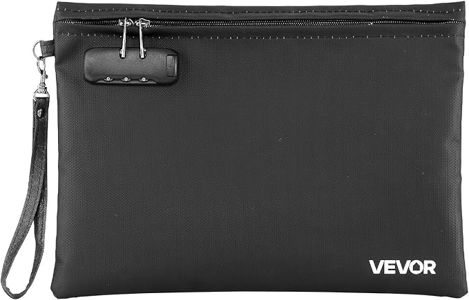 VEVOR Fireproof Document Bag, 1832 ℉ Heat Insulated Fireproof & Waterproof Bag with Lock, Portable File Storage Security Organizer Home Office Travel Use, for Passports, Important Documents & Files