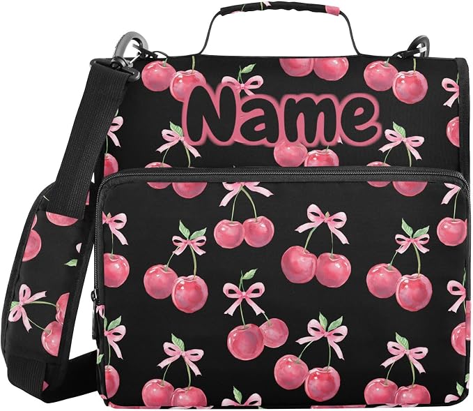 Custom Watercolor Cherry Bow 3 Ring Binder Bag 1.5 inch Personalized Name Binder Organizer 500 Sheet Documents Storage for School Office