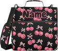Custom Watercolor Cherry Bow 3 Ring Binder Bag 1.5 inch Personalized Name Binder Organizer 500 Sheet Documents Storage for School Office