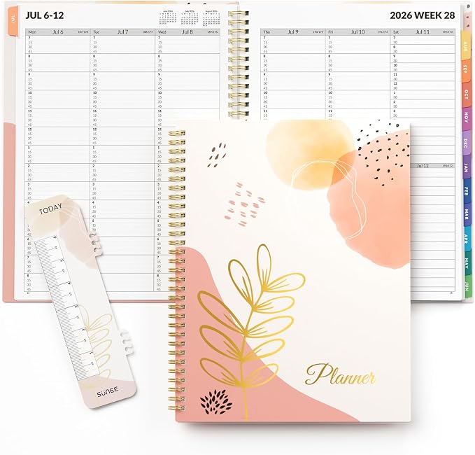 SUNEE 2026-2027 Appointment Book, Quarter-Hourly, Weekly & Monthly - from July 2026 to June 2027, 8.5"x11" Academic Planner, Flexible Cover, Note Pages, Bookmark, Spiral Binding, Abstract