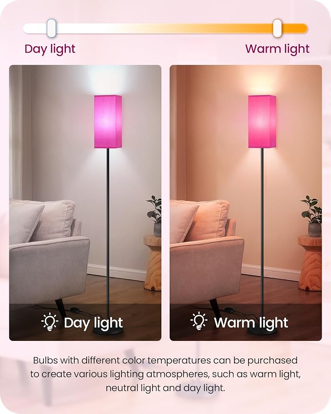 Floor Lamp, Pole Lamp with Foot Switch, Modern Standing Lampshade, Minimalist Freestanding Lamp (Bulb Not Included), for Living Room, Bedroom ETL Listed, Pink Purple and Black Z07LD05
