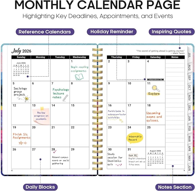 Taja Planner 2026-2027, Jul 2026-Jun 2027 Monthly & Weekly Calendar Planner | 6.3" x 8.5", Hardcover Academic Calendar, Teacher Student Agenda Book with Tabs, School Office Supplies, Sienna Meadows
