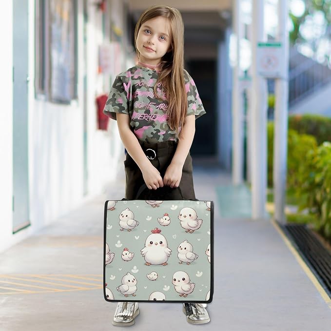 Cute Animal Chicken Farm Zipper Binder Bag 3 Ring Binder with Shoulder Strap Zip Up 500 Sheets Capacity Multi Pockets for School Office Supplies