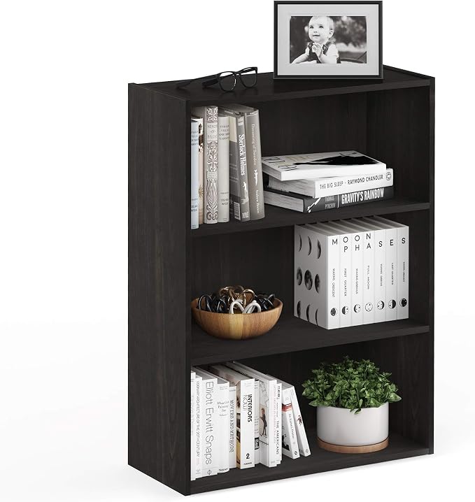 Furinno PASIR Book Shelf, 3-Tier Bookshelf, Storage Shelves Bookcase, 9.7 x 23.7 x 31.5, for Living Room, Bedroom, Home Office, Cinnamon Cherry
