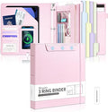 Ospelelf Pink Leather Binder with Magnetic Clipboard, 1 Inch Binders 3 Ring with Storage Zipper Pouch, Pocketed Dividers, Professional Clipboard Folder for School Office Nursing