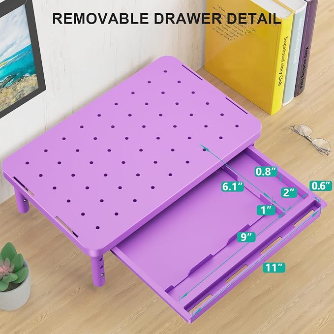 WALI Computer Monitor Stand with Storage, Monitor Riser 3 Height Adjustable | Laptop Riser with Airflow Vents, Desk Organizer for Computer, Printer, Notebook (PTT002-V), 1 Pack, Violet