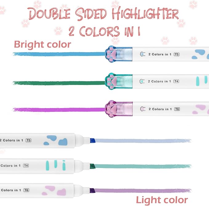 8 Pcs Cute Cat Paw Stationery Set Kawaii School Office Supplies Including Eraser Correction Tape Highlighters Sticky Notes Ruler for Cat Lovers Students (White)
