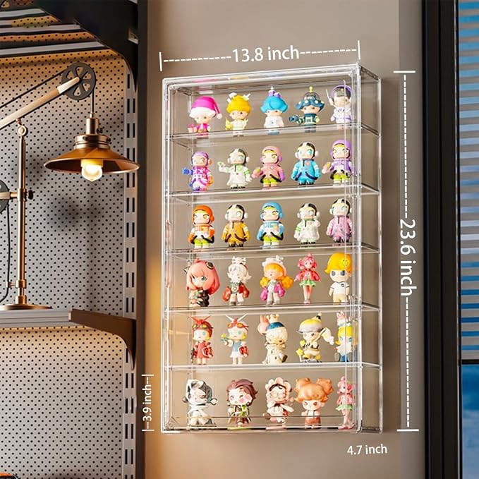 BOHOIDEE 6 Tiers Extra Large Clear Display Case for Figures, Acrylic Storage Organizers Box with Magnetic Door, Wall-Mounted Dustproof Showcase for Collectibles Action Figure