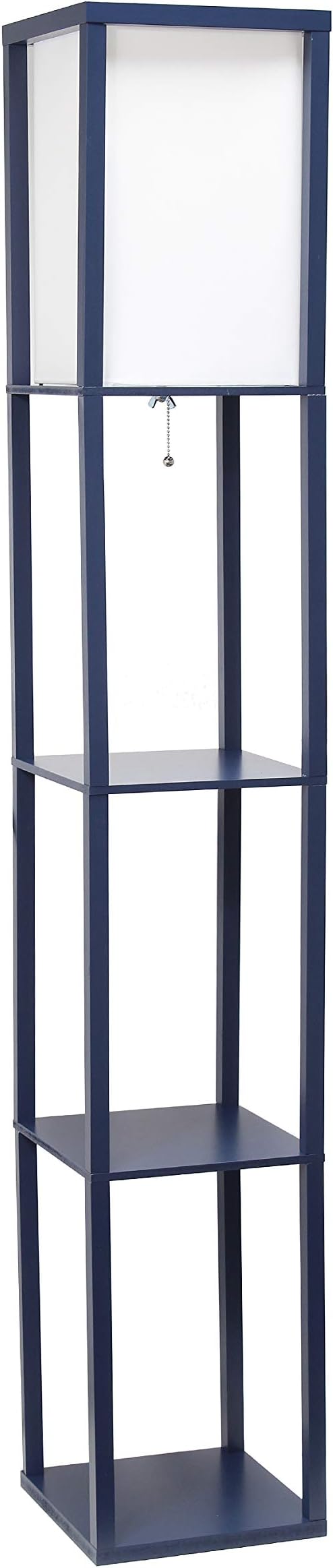 Simple Designs LF1014-NAV Etagere Organizer Storage Shelf Linen Shade Floor Lamp, Navy