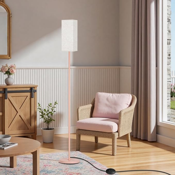 64.6" Floor Lamp, Pole Lamp with Foot Switch, Modern Standing Lamp Shade, Minimalist Freestanding Lamp (Bulb Not Included), for Living Room, Bedroom Office ETL Listed,Pink and Beige PE07LD05