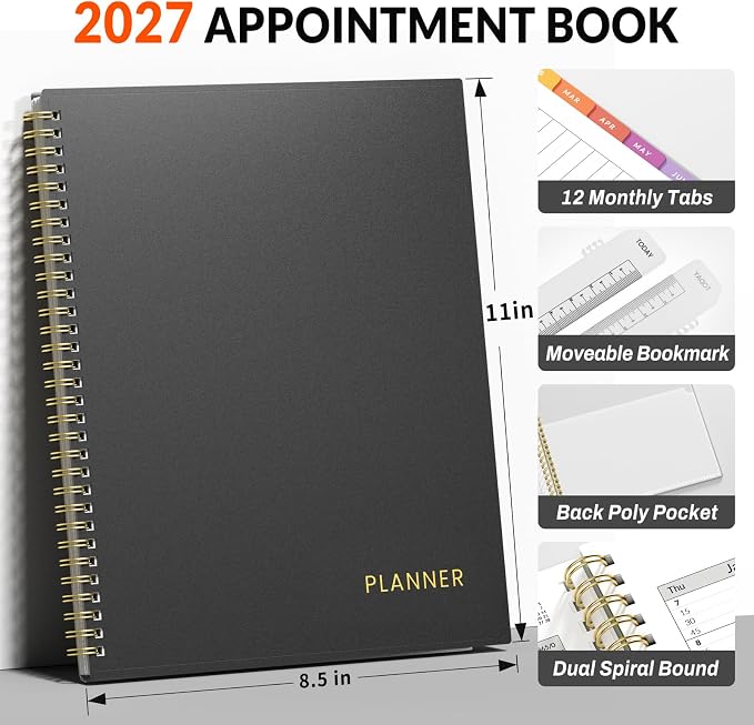 SUNEE 2027 Appointment Book, Quarter-Hourly,Weekly Planner, 8.5"x11", Black
