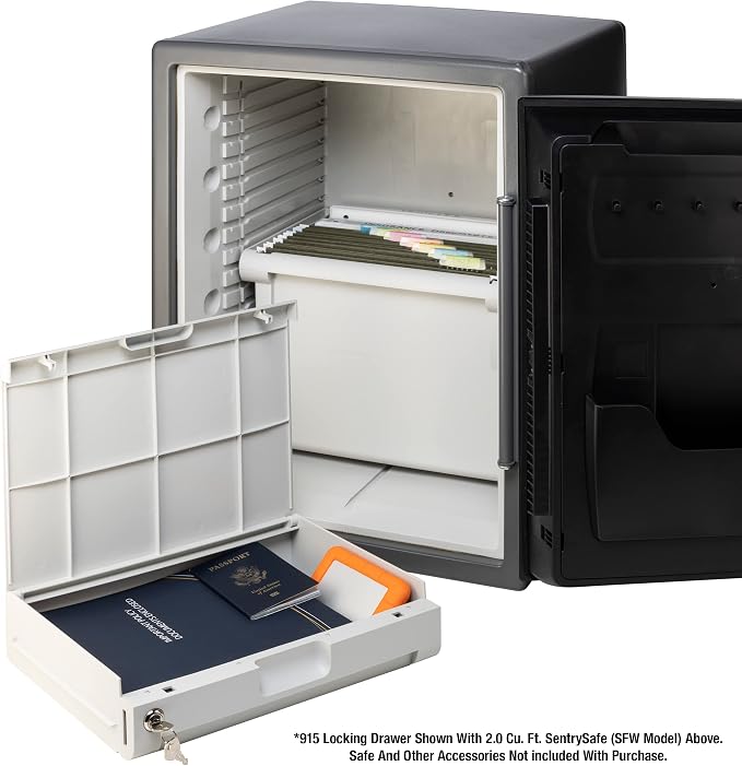 SentrySafe Plastic White Locking Drawer for SFW205 Fireproof and Waterproof Safes, Multi-Positional Shelf Accessory for Floor Safes, 915