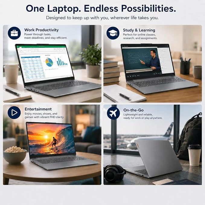 Lenovo Slim 3 Touchscreen Business Laptop, Ryzen 7 5825U Processor (Beats i7-1355U), 15.6" FHD LED Display, 16GB RAM, 1TB PCIe SSD, SD Card Reader, WiFi 6, Windows 11, WOWPC Recovery USB